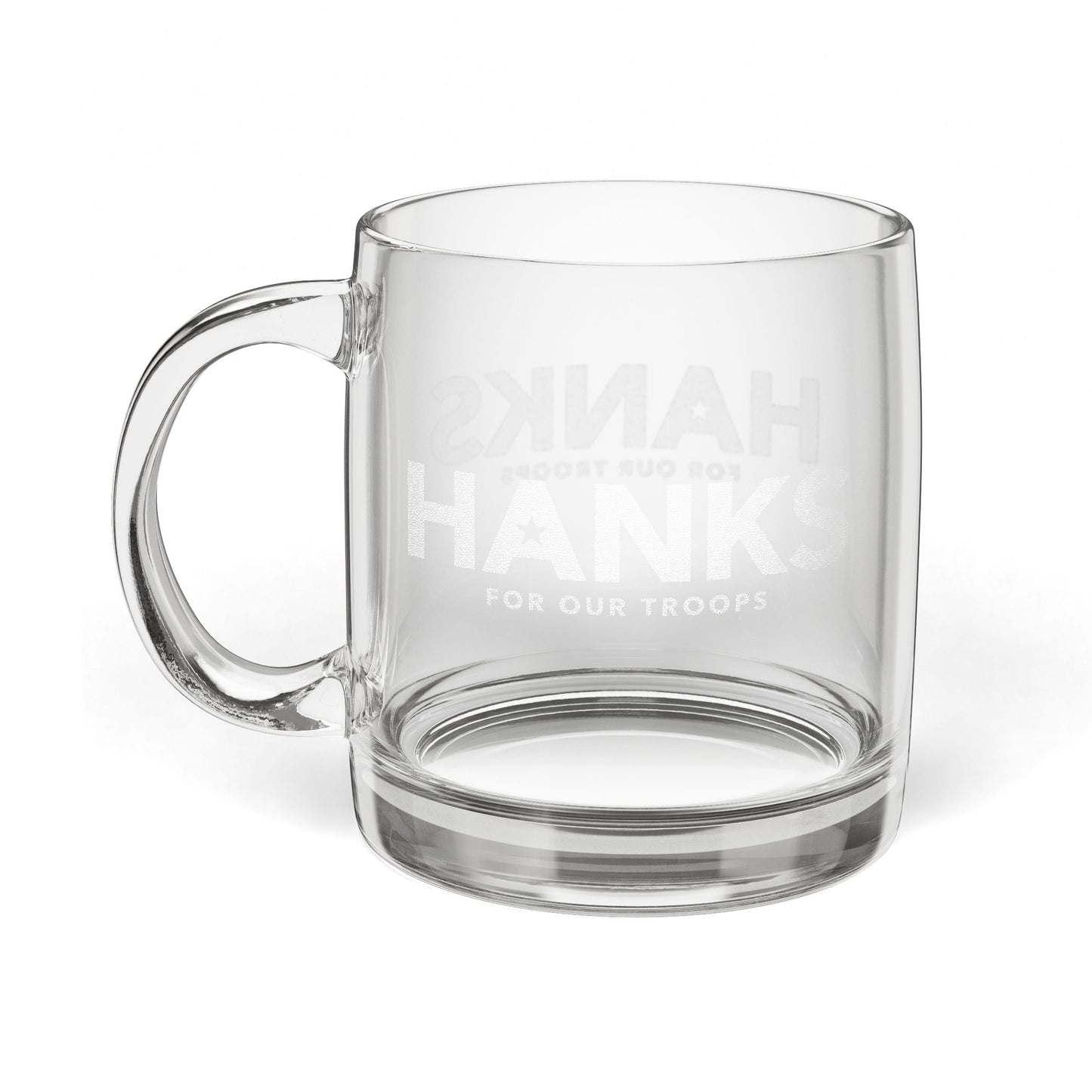 "HANKS" Engraved Glass Coffee Mug (12.25 oz)